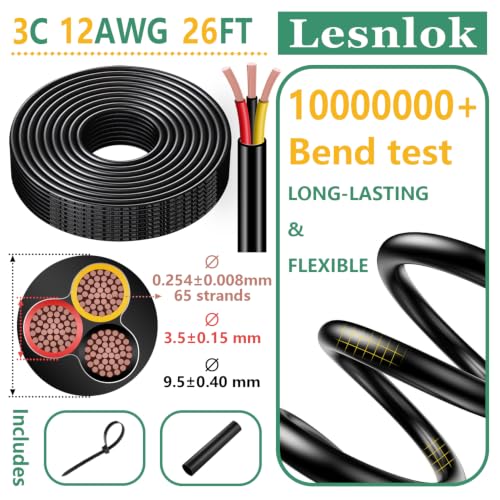 12 Gauge Wire 3 Conductor,12 AWG Electrical Wire Stranded PVC Cord Oxygen-Free Copper Cable,26FT 3 Core Pure Copper Flexible Cable Wire for LED Lamp Lighting Strips Automotive (12AWG-3C, 26FT)… - size: 26FT, style: 12AWG-3C