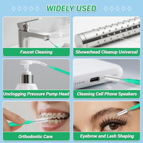 50-in-1 Shower Head & Straw Cleaning Kit - 35 Brushes, 10 Unclogging Needles, 5 Straw Brushes, Shower Head Cleaner Picks Deep Clean Stanley Cups (40/30/20oz), Water Bottles, Faucets, Printers, Green - color: Green