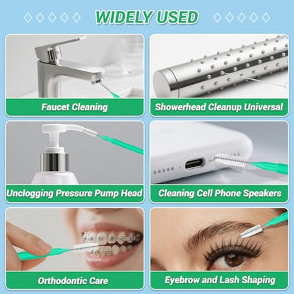 50-in-1 Shower Head & Straw Cleaning Kit - 35 Brushes, 10 Unclogging Needles, 5 Straw Brushes, Shower Head Cleaner Picks Deep Clean Stanley Cups (40/30/20oz), Water Bottles, Faucets, Printers, Green - color: Green