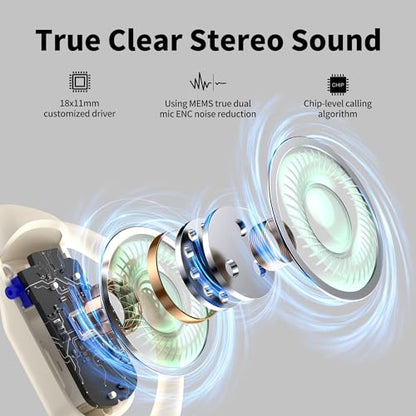 BUGANI Open Ear Headphones, Bluetooth 5.2 Open Ear Earbuds with Microphone, ENC Clear Talk, Immersive Stereo Sound, Fast Charging, 32H Playtime, Waterproof, White - color: White