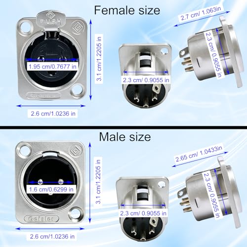 RIVIERA XLR Panel Mount Chassis 3pin Male & Female Nickel Plated Metal Housing and Silver Chrome-Plated Contacts (5 Male + 5 Female Silver) - color: Silver, size: Male+Female