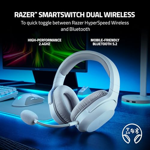 Razer Barracuda X Wireless Gaming & Mobile Headset (PC, PlayStation, Switch 2, Android, iOS): 2.4GHz Wireless + Bluetooth - 40mm Drivers - 50 Hr Battery - Mercury White (Renewed)