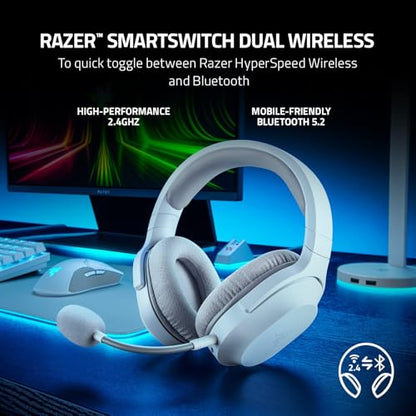 Razer Barracuda X Wireless Gaming & Mobile Headset (PC, PlayStation, Switch 2, Android, iOS): 2.4GHz Wireless + Bluetooth - 40mm Drivers - 50 Hr Battery - Mercury White (Renewed)