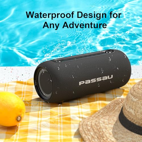 Passau Portable Bluetooth Speakers Loud 40W Peak Stereo Sound, Passive Radiators-Deep Bass, All Day Playtime, Adjustable Strap, BT5.3, IPX5 Wireless Speaker RGB Lights for Indoor Outdoor | TWS, RGB Light, Passive Radiator, Adjustable Strap, BT5.3 Recharge