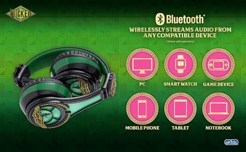 Wicked Elphaba Bluetooth Headphones for Kids, Wireless Headphones for School, Home, or Travel (Wicked Elphaba) - color: Wicked Elphaba