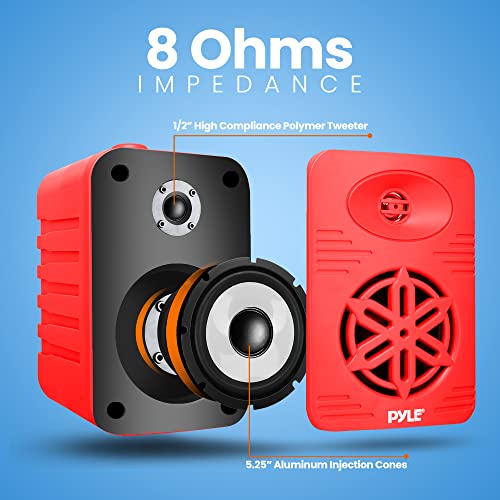Pyle 500 Watt Bluetooth Indoor Outdoor Speakers Pair - Dual Waterproof 5.25” 2-Way Full Range Speaker System w/ 1/2” High Compliance Polymer Tweeter | Home, Boat, Marine, Deck, Patio, Poolside (Red) - color: Red
