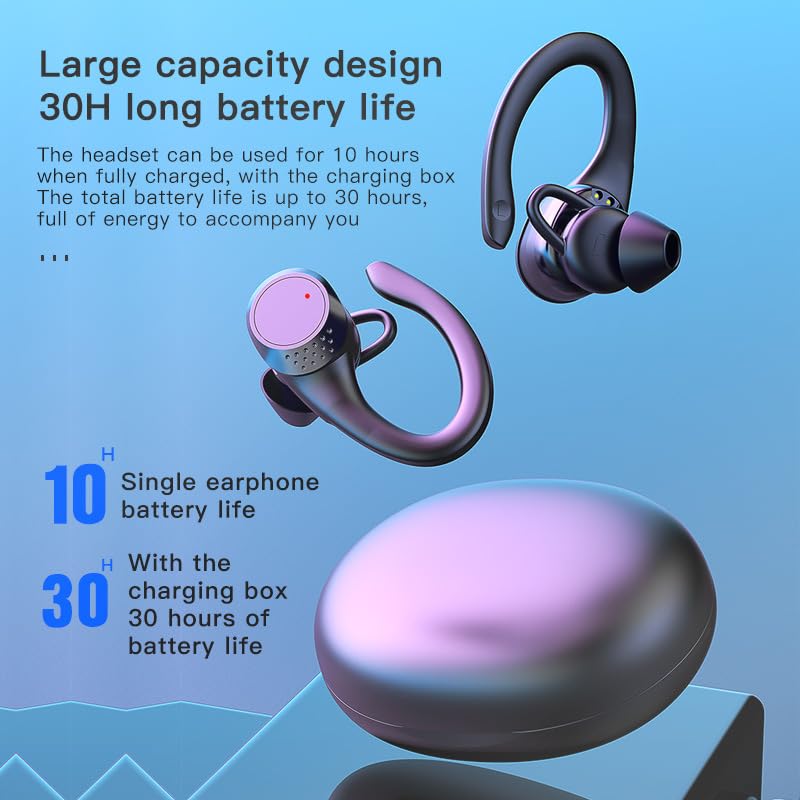 Wireless Earbuds with Earhooks Bluetooth Headphones Ear Buds,IPX6 Waterproof,Painless for Long Term Wearing,Single Battery Life 10H,LED Digital Display Headset with Earhooks for Sport Running Workout