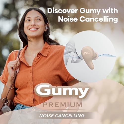 JVC Gumy Premium True Wireless Earbuds Noise Cancelling, Bluetooth 5.4 Headphones 26H Battery, ANC Ambient Mode, Gaming Low Latency, USB-C Case - color: Mocha
