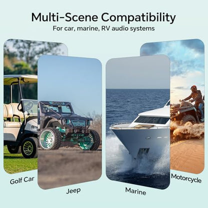 Audiopipe Marine 무선 음악 스트림 오디오 수신기 (AP-BTM-1200), Blutooth 5.0 어댑터, RCA 스테레오 출력, 해양, ATV, UTV, 골프 자동차, 홈 뮤직에 적합