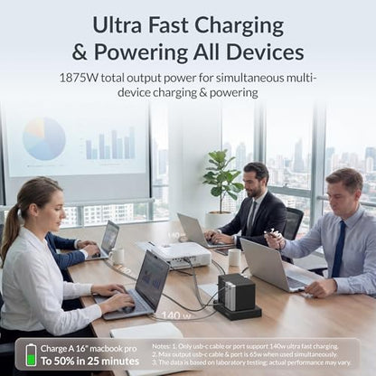 Modular Laptop Charging Station, 2 * 140W, 3 * 40W Retractable USB C Chargers, 10 Type C Ports with Cooling Power Strip, 400W Charging Hub