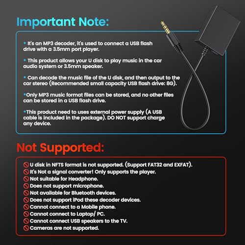 ANDTOBO USB to Aux Audio Adapter, 3.5mm Male to USB Female Adapter for Playing Music with Flash Drive in Car
