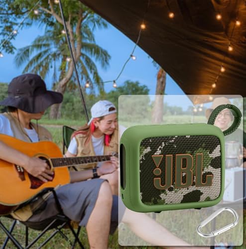 for JBL Go 4 Waterproof Bluetooth Speaker Silicone Cover, Green | Snug Fit, Portable Carabiner Clip, Shock Absorption, Drop Protection, Travel Lightweight Design, Protective Skin Case - color: Green Case