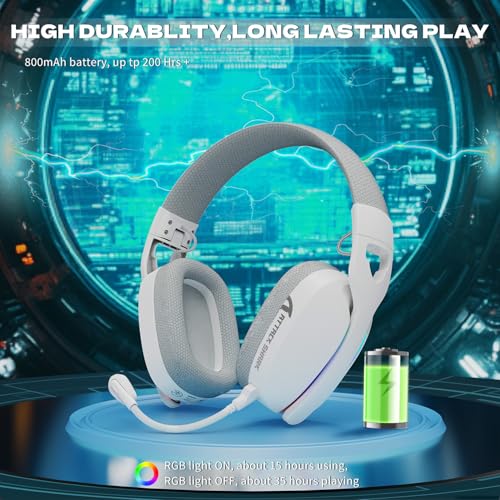 ATTACK SHARK L90 Over-Ear Wireless Gaming Headphone with Mic - White | 2.4GHz/Bluetooth/Wired, 40mm Driver, 7.1 Surround Sound, Foldable, Ultra-Light, RGB, Customizable, Ergonomic, for PS4/PS5/PC - color: WHITE