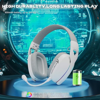 ATTACK SHARK L90 Over-Ear Wireless Gaming Headphone with Mic - White | 2.4GHz/Bluetooth/Wired, 40mm Driver, 7.1 Surround Sound, Foldable, Ultra-Light, RGB, Customizable, Ergonomic, for PS4/PS5/PC - color: WHITE