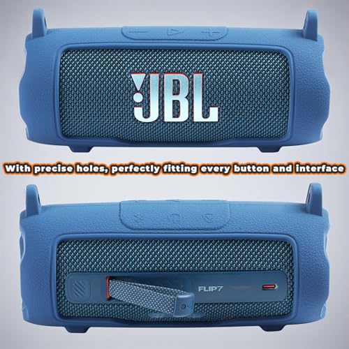 Silicone Cover Compatible with JBL Flip 7 Waterproof Portable Speaker with Shoulder Strap (Blue) - color: Blue