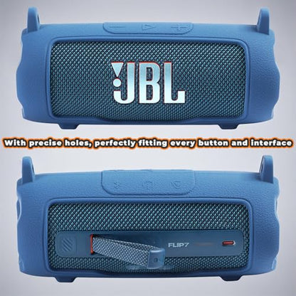 Silicone Cover Compatible with JBL Flip 7 Waterproof Portable Speaker with Shoulder Strap (Blue) - color: Blue