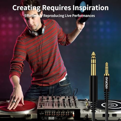 3.5mm to 6.35mm Stereo Audio Cable 10 Feet, 1/8 to 1/4 TRS Audio Cable with Zinc Alloy and Nylon Braid for Guitar, Laptop, Home Theater Devices, Speaker and Amplifiers ect