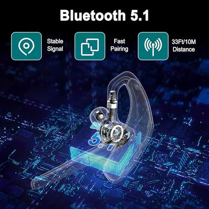 Bluetooth Headset V5.1,Wireless Bluetooth Earpiece with CVC8.0 Dual Mic Noise Cancelling,500mAh Battery for 110H Work Time,Handsfree Earphones for Cell Phones/PC for Business Office/Driving