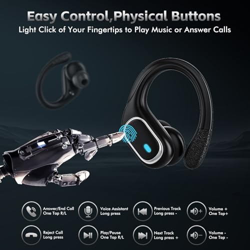 HAOYUYAN Wireless Earbuds Bluetooth 5.3 Headphones with 80H Playback, IPX7 Waterproof Over Ear Buds with LED Power Display for Sports Running Workouts Gray Black - color: Gray Black