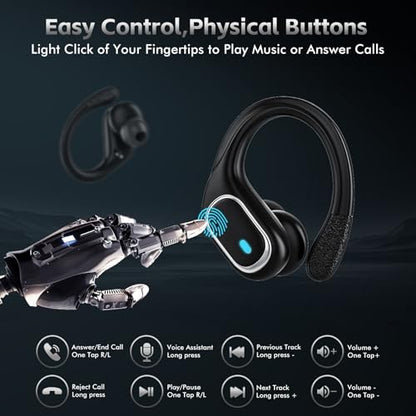 HAOYUYAN Wireless Earbuds Bluetooth 5.3 Headphones with 80H Playback, IPX7 Waterproof Over Ear Buds with LED Power Display for Sports Running Workouts Gray Black - color: Gray Black