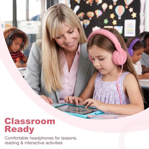 AILIHEN I35 Kids Headphones for School with Mic, 93dB Volume Limited, Pink | Wired On Ear Headphones for Kids Girls, Foldable Lightweight Headphone for Classroom Learning & Entertainment Travel Computer - color: Candy Pink