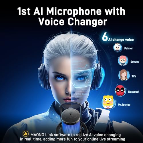 MAONO Wireless Microphone for PC,Gaming Streaming Condenser Mic with Software AI Voice Change,3-Level Noise Cancellation,Custom EQ,Gain Control USB Mic for Podcast Recording (DM40-Black) | Condenser Computer Mic with Noise Reduction/One-Click Mute/EQ/RGB/