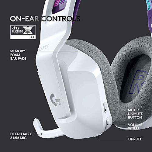 Logitech G733 Lightspeed Wireless Gaming Headset with Suspension Headband, LIGHTSYNC RGB, Blue VO!CE mic Technology and PRO-G Audio Drivers - White (Renewed) - color: White