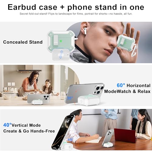 RFUNGUANGO AirPods Pro 2 Case with Lock Phone Stand Magsafe, Mint Green - color: FL-Mint Green, size: AirPods Pro 2 Case