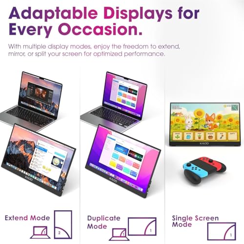 Kado Portable Monitor 15.6-inch FHD 1080p Rotating Stand IPS Display | 45W Reverse Charging Ultra-Slim Laptop Monitor 1920x1080 with Built-in Speakers for PC, Mac, Phone, Xbox, PS5, USB-C & HDMI - size: Pivot Stand