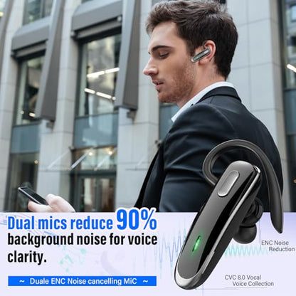 Bluetooth Headset V5.4, Wireless Bluetooth Earpiece with Built-in Dual ENC Mic 10Hrs Talk Time 180 Days Standby for Cell Phone Computer, Mute Buttons Hands-Free Headphones for Trucker/Driver/Business