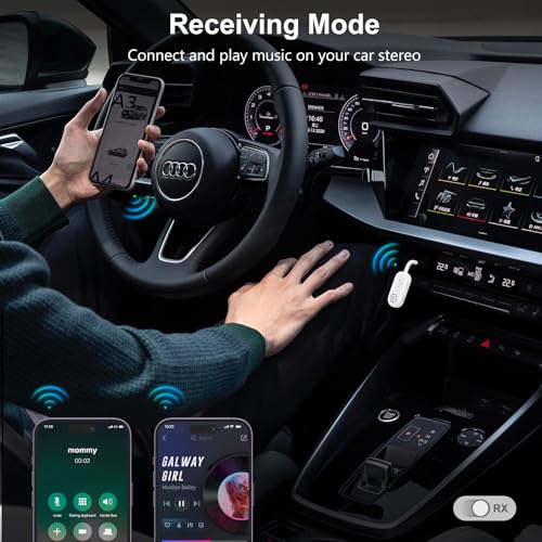 Bluetooth 5.3 Audio Adapter, 2 in 1 Bluetooth Transmitter Receiver, Wireless Headphones, Low Latency, Hands-Free, Audio Adapter for Airplane/Travel/Car/Home Stereo/Theater