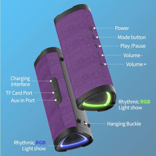 Vanzon Bluetooth Speakers V40 Portable Wireless Speaker V5.0 with 24W Loud Stereo Sound, TWS, 24H Playtime & IPX7 Waterproof, Suitable for Travel, Home&Outdoors,Hij-Purple - color: Purple