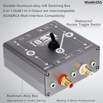 Pro RCA AUX Passive A/B Switch Box Passive Reversible Operation Design Balanced Stereo Audio Switcher with Durable Aluminum Alloy Case Support RCA/AUX 3.5mm 1/8” Input - size: RCA+AUX A/B Switch