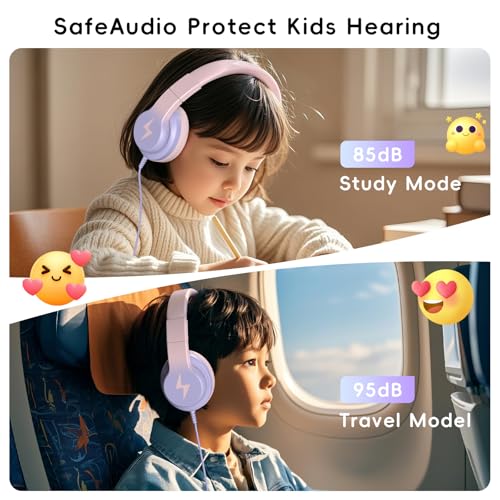 Candy Bila Wired Kids Headphones for School, Over-Ear for Boys Girls | Volume Limiter 85/94dB, HD Stereo Sound, Microphone and Wired Control, Foldable Design, Gradient Pink - color: Gradient Pink