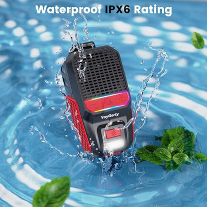 2026 Upgrade Wearable Bluetooth 5.4 Speaker, IPX6 Waterproof Clip on Wireless Speakers, Portable Speaker with RGB Lights and Flash, Built-in Mic,15H Playtime for Cycling/Home/Party/Beach/Outdoor(Red) - color: Black Red