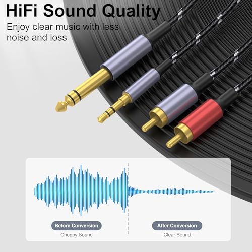 3.5mm to RCA, 1/4 TRS to Dual RCA Cable, 2-in-1 Audio Cable, Gold-Plated HiFi Sound Headphone Jack Auxiliary Cord 1/8 6.35mm Adapter Stereo Y Splitter for Phone Speaker MP3 Tablet HDTV 3.3FT - size: 3.3FT