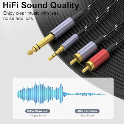 3.5mm to RCA, 1/4 TRS to Dual RCA Cable, 2-in-1 Audio Cable, Gold-Plated HiFi Sound Headphone Jack Auxiliary Cord 1/8 6.35mm Adapter Stereo Y Splitter for Phone Speaker MP3 Tablet HDTV 3.3FT - size: 3.3FT