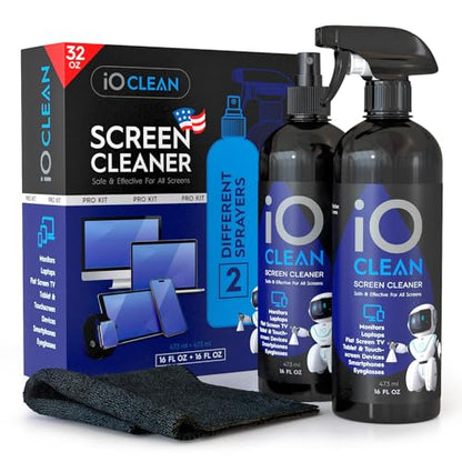 Screen Cleaner Spray (16oz+16oz) – Cleaning Kit for LCD LED OLED TV | Smartphone, iPad, Laptop, Touchscreen, Computer Monitor, Other Electronic Devices – 2 Microfiber Cloths and 4 Nozzles - size: 32 Fl Oz (Pack of 2)
