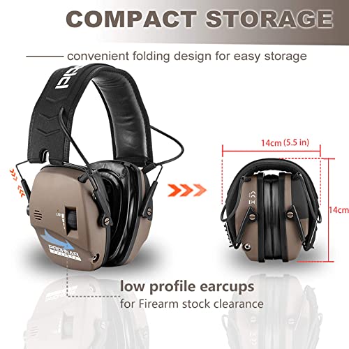 PROHEAR Digital Electronic Shooting Ear Protection Muffs with GEP02 Gel Ear Pads, Hunting 5X Sound Amplification Earmuffs, NRR 23dB Low Profile Hearing Protection for Gun Range - Brown - style: Electronic 2.0+gel Ear Pads-brown