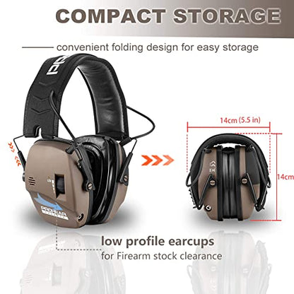 PROHEAR Digital Electronic Shooting Ear Protection Muffs with GEP02 Gel Ear Pads, Hunting 5X Sound Amplification Earmuffs, NRR 23dB Low Profile Hearing Protection for Gun Range - Brown - style: Electronic 2.0+gel Ear Pads-brown