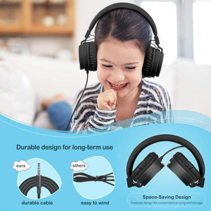 Kids Headphones, Lightweight Stereo Wired Toddler Headphones，Adjustable Headband Children's Headset for Smartphones Computer Pad Earphones(Black) - color: Black