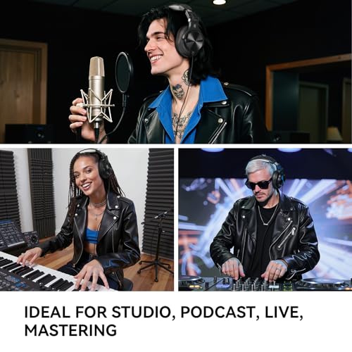 OneOdio A71D Wired Over-Ear Headphones, Studio Monitor Headsets, Hi-Res DJ Stereo Headphone with Foldable Design, 3.5/6.35MM Plug for AMP Recording Podcast Mixing PC Guitar - Black