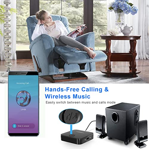 Bluetooth 5.4 Transmitter and Receiver, 2-in-1 Wireless Audio Adapter with Built-in Microphone for Car, TV, Home Stereo, Sound Bar - Hands-Free Calling Low Latency