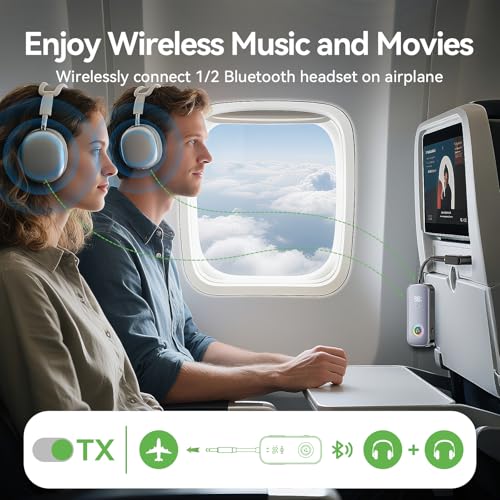 A6 Pro Bluetooth Receiver Transmitter,2-in-1 Wireless Audio Adapter for Airplane/TV/PC/Gym-Dual Link Headphone,Bluetooth Receiver for Car/Home Stereo,Low Latency,Battery Display,Built-in MIC