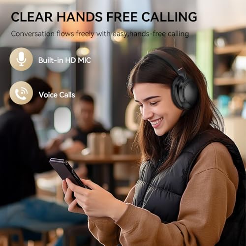 TECKNET Noise Cancelling Headphones Wireless & Wired, 70H Playtime Bluetooth Headphones Wireless Over Ear Built-in Mic,3.5mm Cable Dual Connection Foldable Headset for Home Office Travel, Light Black