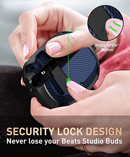 Compatible with Beats Studio Buds/Buds+ Case Cover 2021/2023, [Secure Lock] Cool Beats Studio Buds Plus Protective Shell Men Women with Keychain for New Beats Studio Ear Buds Case - Blue[CASE ONLY] - color: Black/Blue - 1