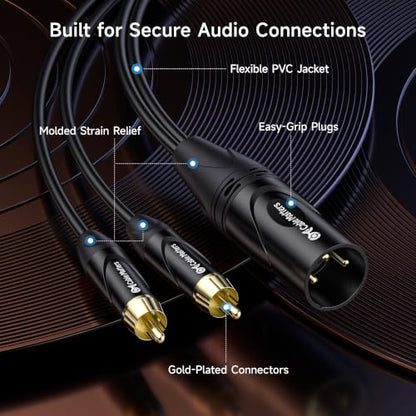 Cable Matters Dual RCA to XLR Stereo Audio Splitter Cable, 10ft | XLR Male to 2x RCA Male Splitter Cable, XLR to Dual RCA Splitter, Black - size: 10 Feet