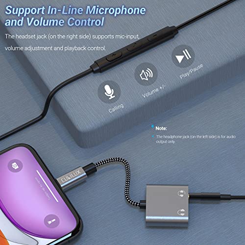 Cubilux Lightning Dual Headphone Splitter [Aluminum Case, Apple MFi Certified] Double 3.5mm Audio Jacks Splitter for 2 Earphones Compatible with iPhone 14 Pro Max 14 Plus/13/12/11/SE 2/Xr/Xs Max, iPad - color: Dual Headphone Jacks, Grey