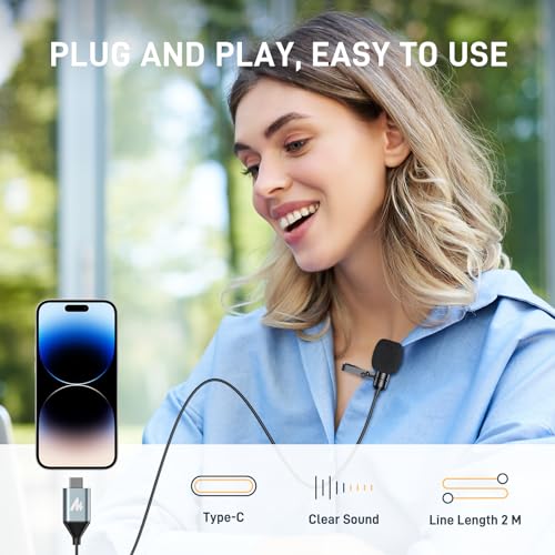 MAONO USB-C Lavalier Microphone, 192kHz/24bit for Interview and Vlogging | Omnidirectional, Plug & Play for iPhone15, iPad, Android, Conference Call, YouTube Video, Dictation, Meeting, Recording, UL11