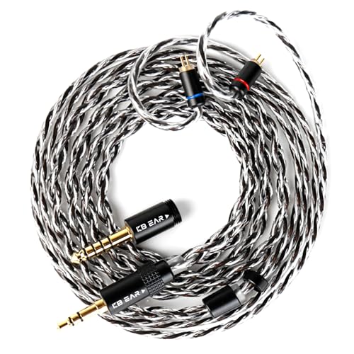 KBEAR P34 5N 2-Strands 98-Core OFC Silver-Plated HiFi Earphone Upgrade In Ear Monitor Cable,Interchangeable 3.5mm/4.4mm Plug Design Replacement IEM Cable for Audiophile Musician (2PIN, Titanium, 1.2m)